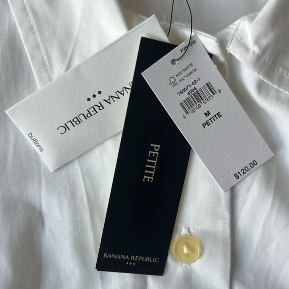 Banana Republic Dress White Cotton Poplin Midi Shirtdress Size Medium Petite - Picture 6 of 14